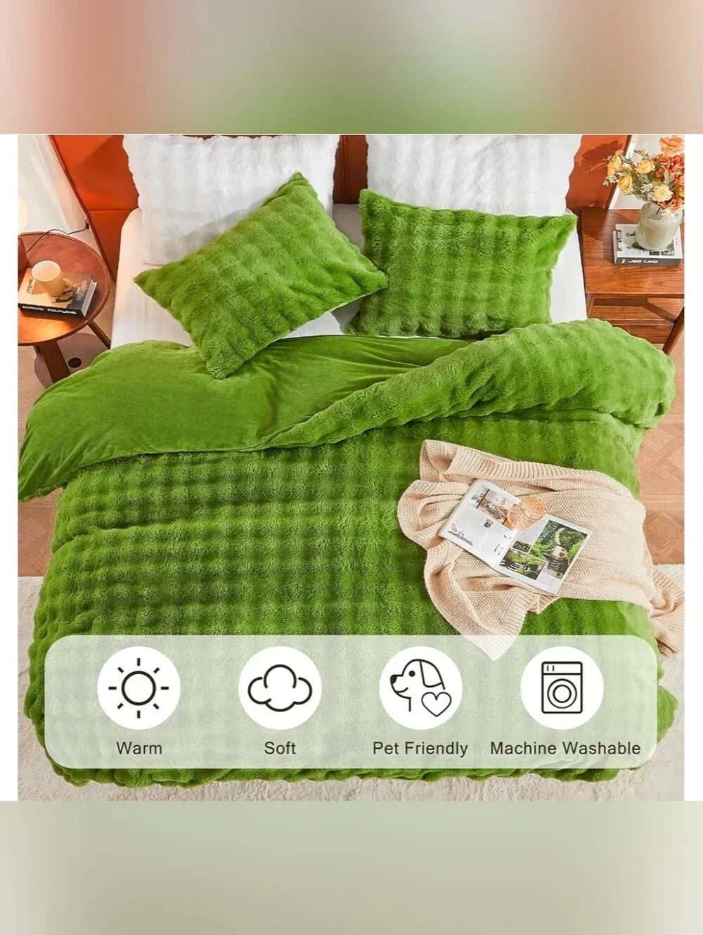 EMME Faux Fur Duvet Cover Queen Size, 3 Pieces Ultra Soft Fluffy Comforter Cover